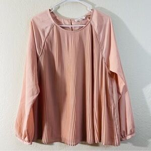 Calvin Klein Women Long Sleeve Round Neck Pleated Front Blouse Top Size Large